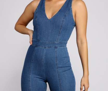 Denim Diva Sleeveless Catsuit - Lady Occasions