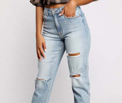 Tobi Super High Rise Cropped Mom Jeans - Lady Occasions