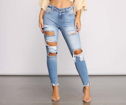 Mid Rise Frayed Cropped Skinny Jeans - Lady Occasions