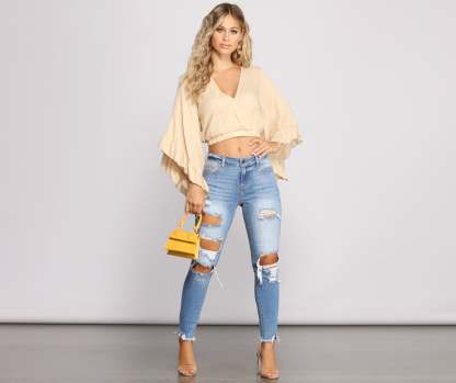 Mid Rise Frayed Cropped Skinny Jeans - Lady Occasions