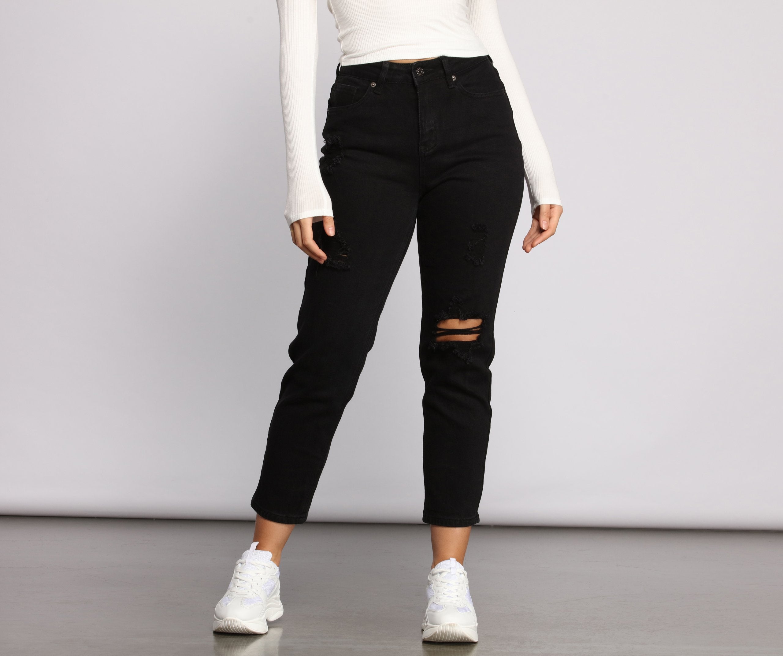 High Rise Destructed Boyfriend Jeans - Lady Occasions