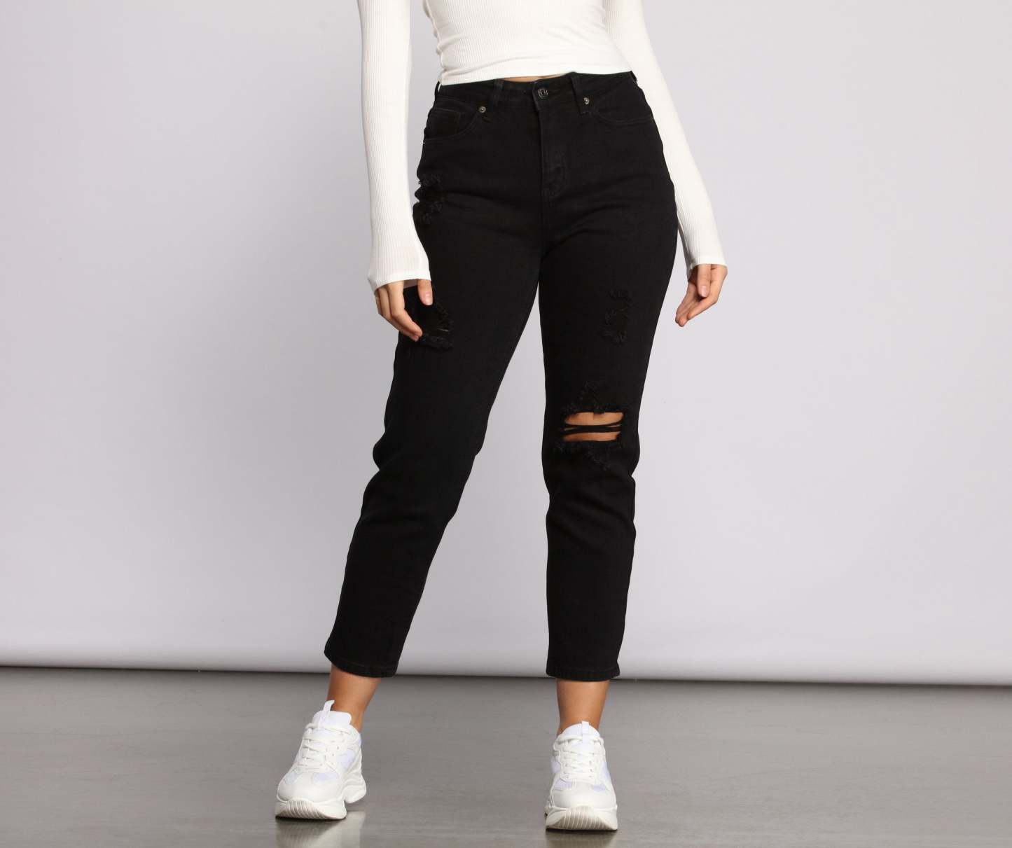 High Rise Destructed Boyfriend Jeans - Lady Occasions