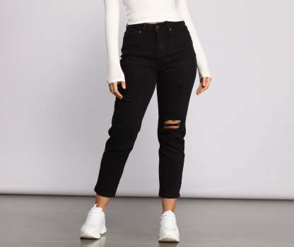 High Rise Destructed Boyfriend Jeans - Lady Occasions