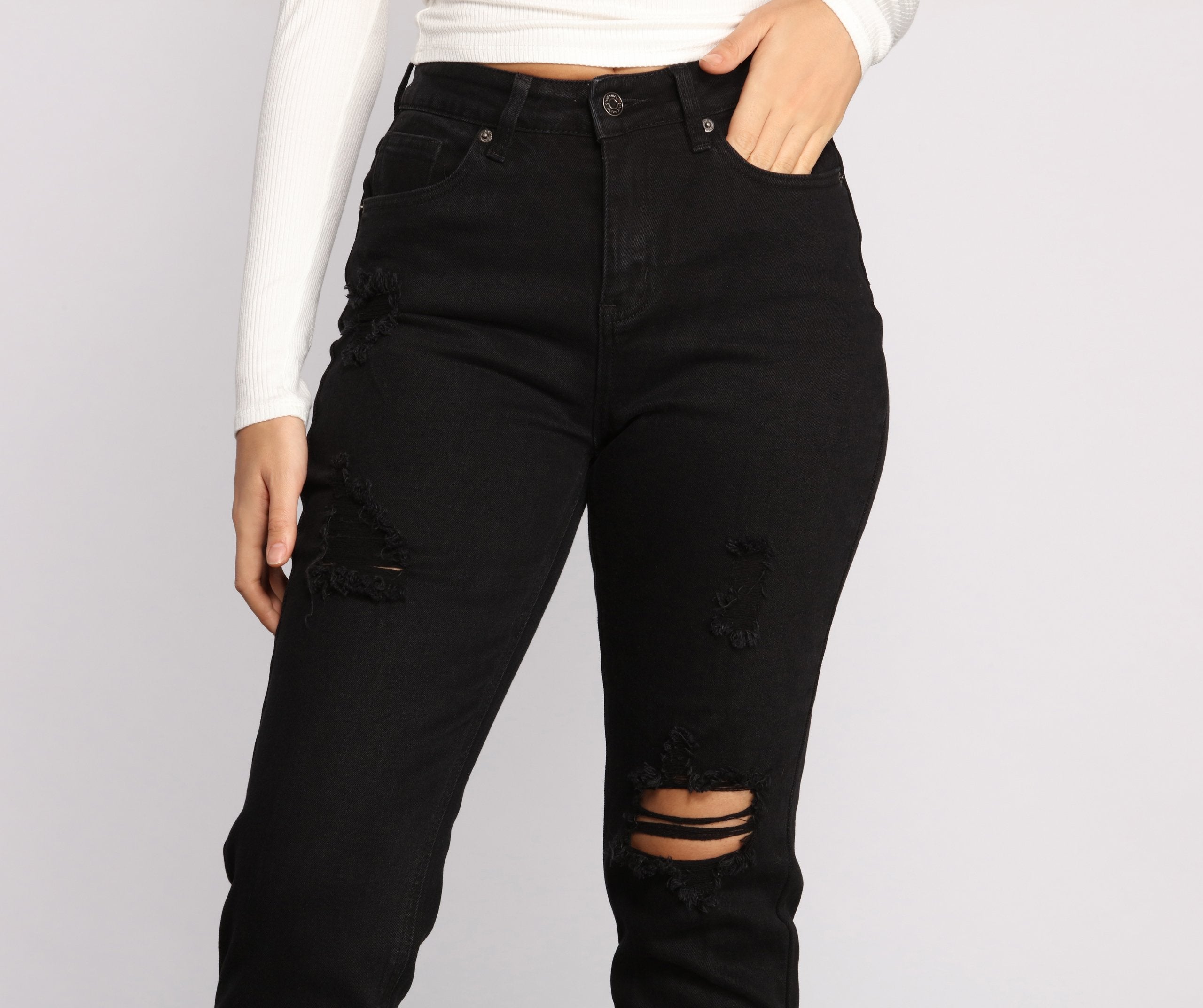 High Rise Destructed Boyfriend Jeans - Lady Occasions