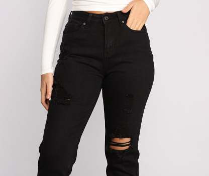 High Rise Destructed Boyfriend Jeans - Lady Occasions