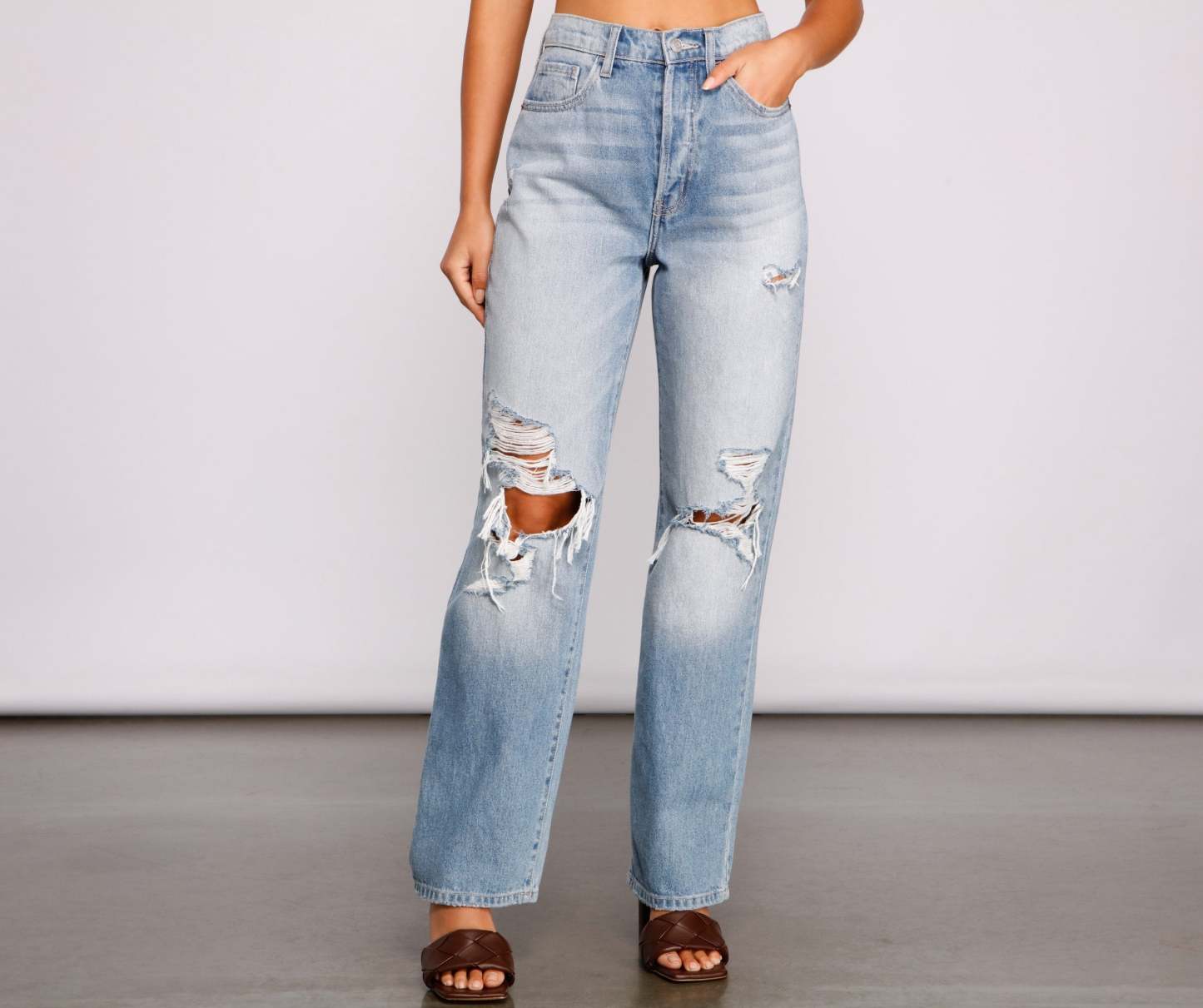 High-Rise Destructed Boyfriend Jeans - Lady Occasions