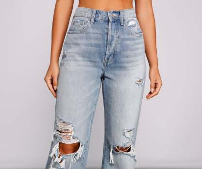 High-Rise Destructed Boyfriend Jeans - Lady Occasions