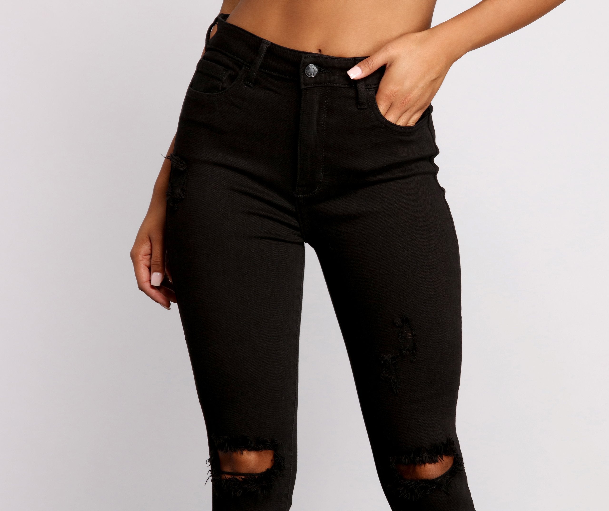 High Rise Knee Slit Skinny Jeans - Lady Occasions