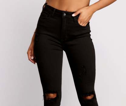 High Rise Knee Slit Skinny Jeans - Lady Occasions