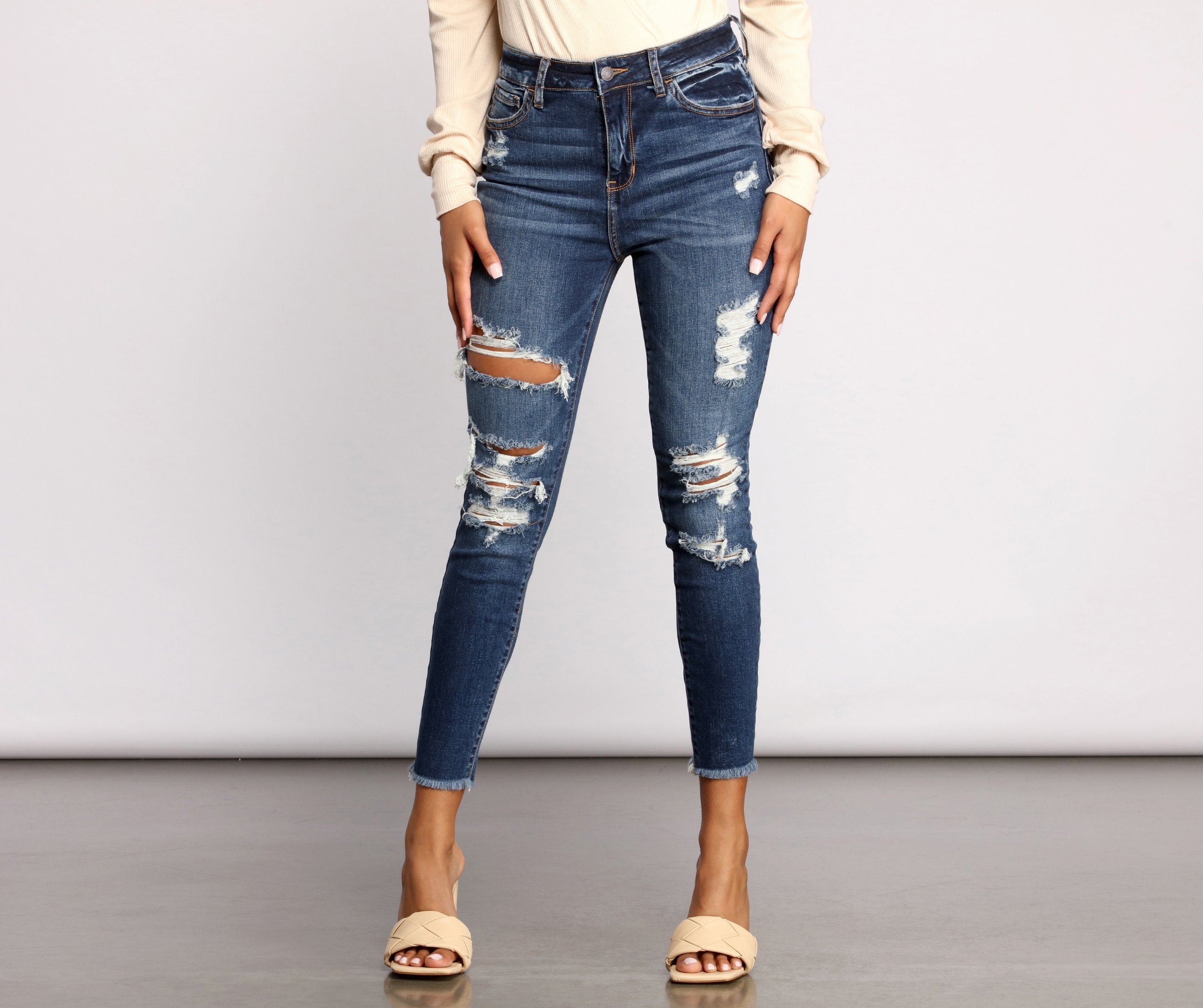 High Rise Destructed Skinny Jeans - Lady Occasions