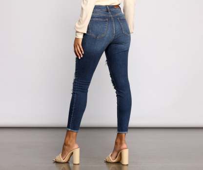 High Rise Destructed Skinny Jeans - Lady Occasions