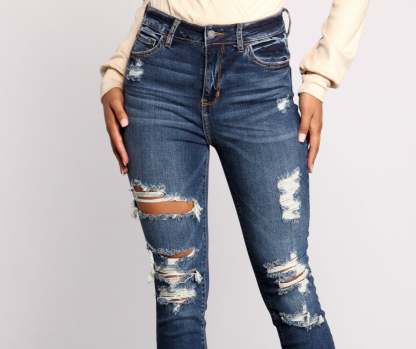 High Rise Destructed Skinny Jeans - Lady Occasions