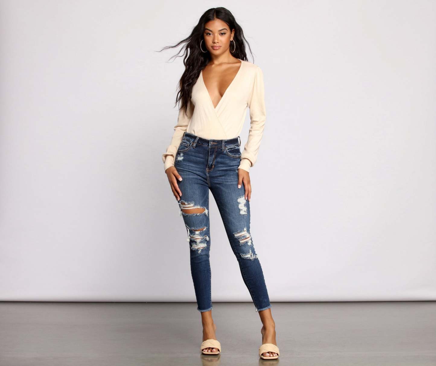 High Rise Destructed Skinny Jeans - Lady Occasions