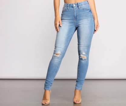 On the Rise Destructed Skinny Jeans - Lady Occasions