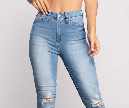 On the Rise Destructed Skinny Jeans - Lady Occasions