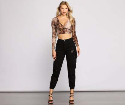 High Rise Destructed Cargo Joggers - Lady Occasions
