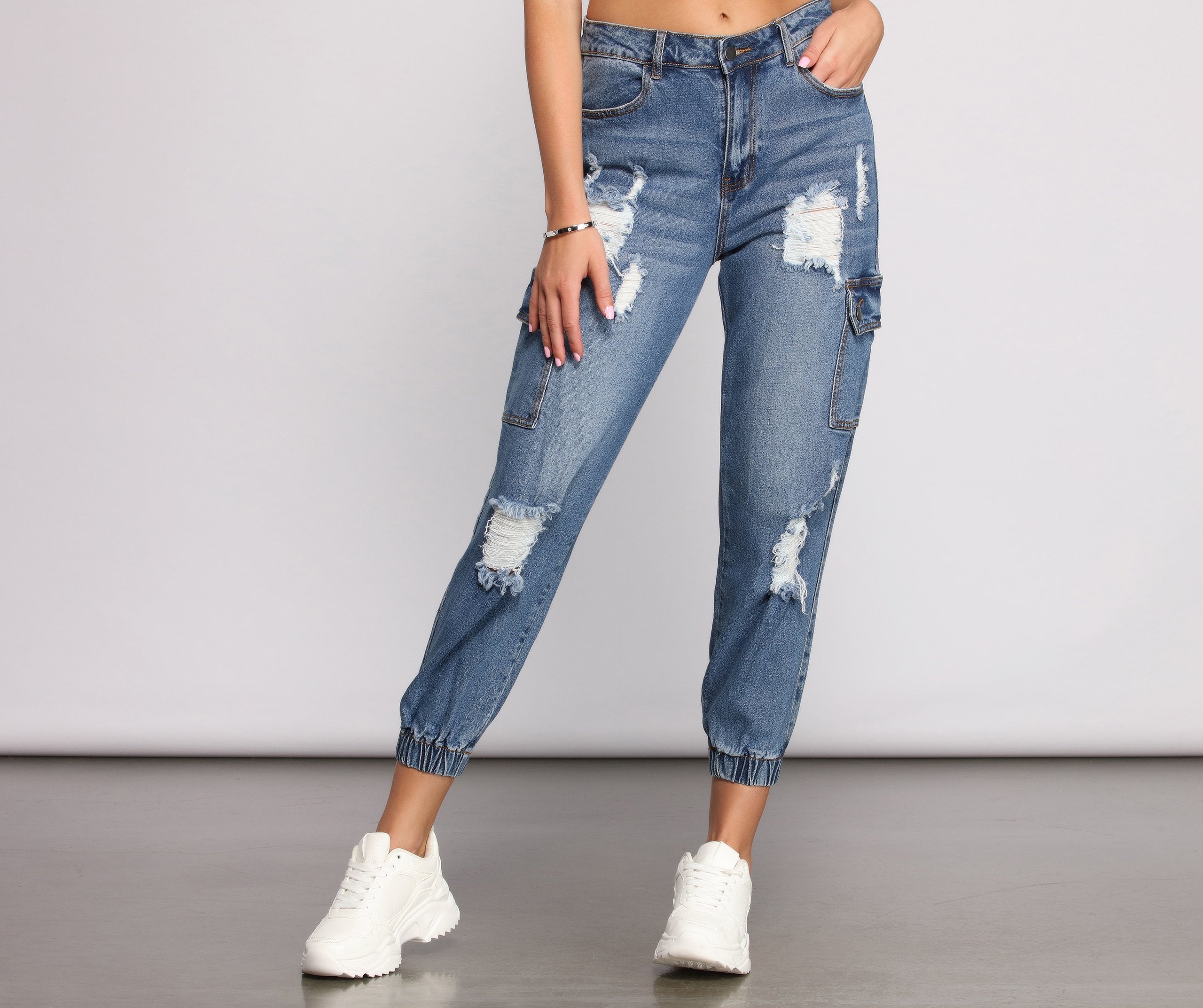 High Rise Destructed Cargo Joggers - Lady Occasions