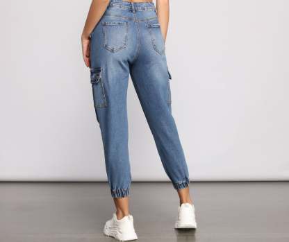 High Rise Destructed Cargo Joggers - Lady Occasions