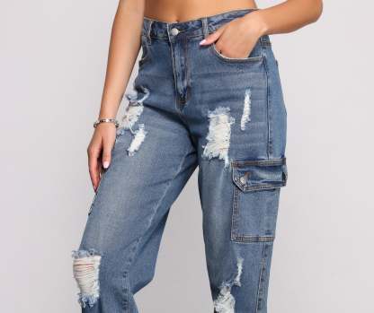 High Rise Destructed Cargo Joggers - Lady Occasions