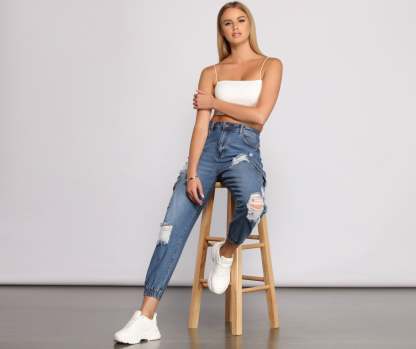 High Rise Destructed Cargo Joggers - Lady Occasions