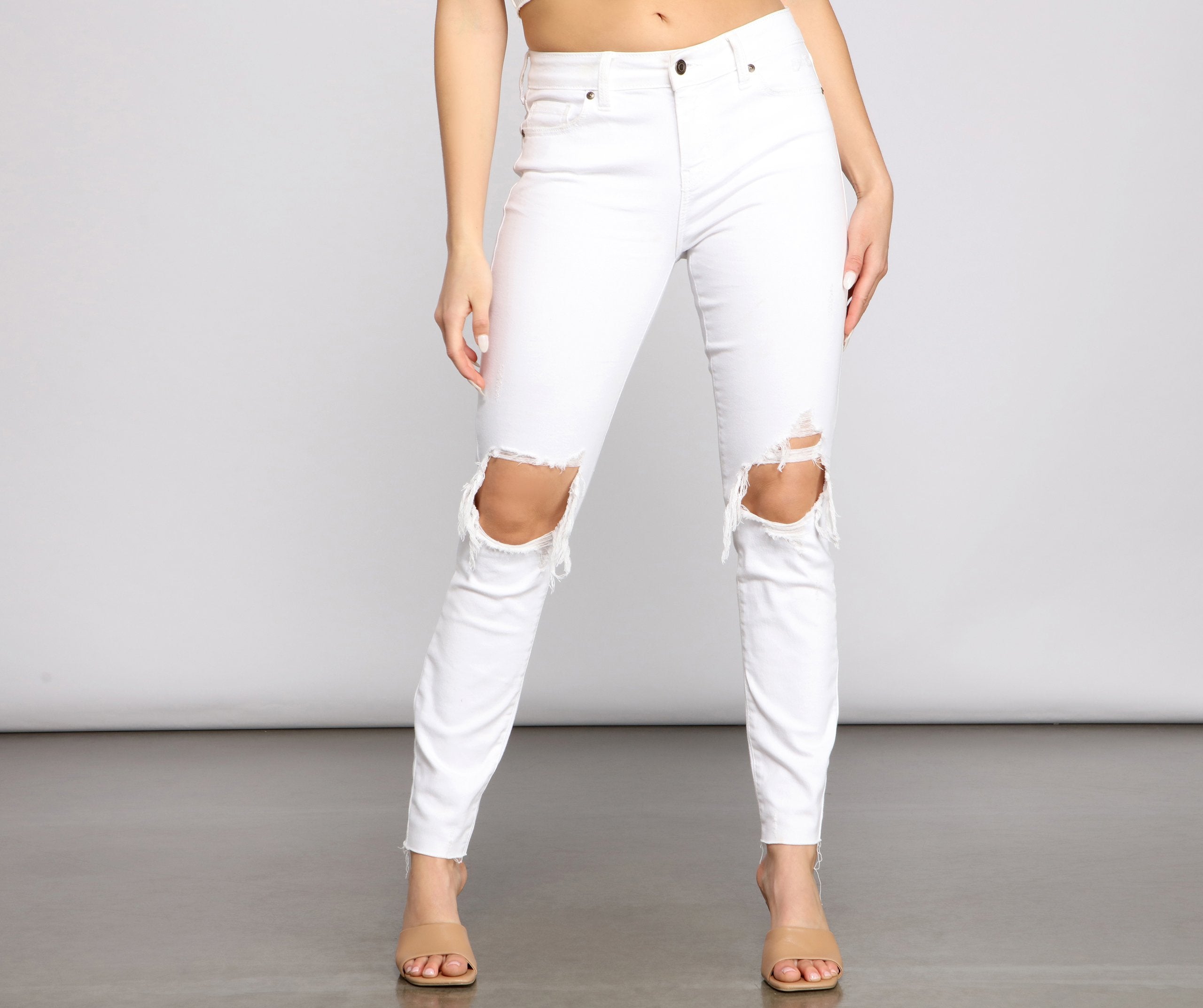 Jude Mid-Rise Destructed Knee Skinny Jeans - Lady Occasions