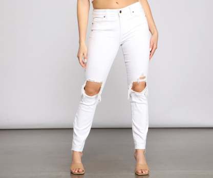 Jude Mid-Rise Destructed Knee Skinny Jeans - Lady Occasions
