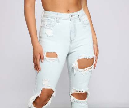 On Edge High Rise Destructed Skinny Jeans - Lady Occasions