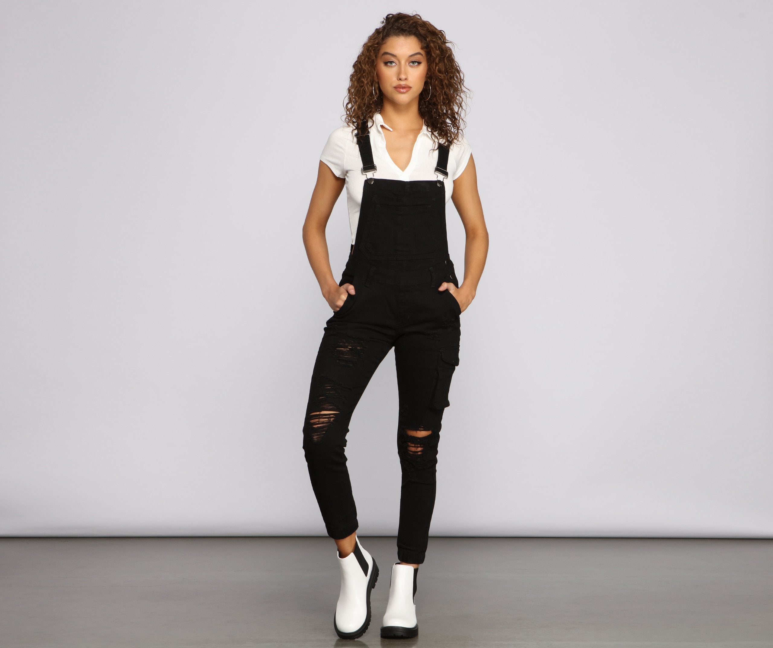 Stylish Edge Destructed Overalls - Lady Occasions