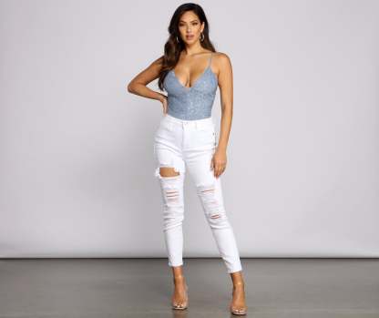 High-Rise Destructed Skinny Ankle Jeans - Lady Occasions