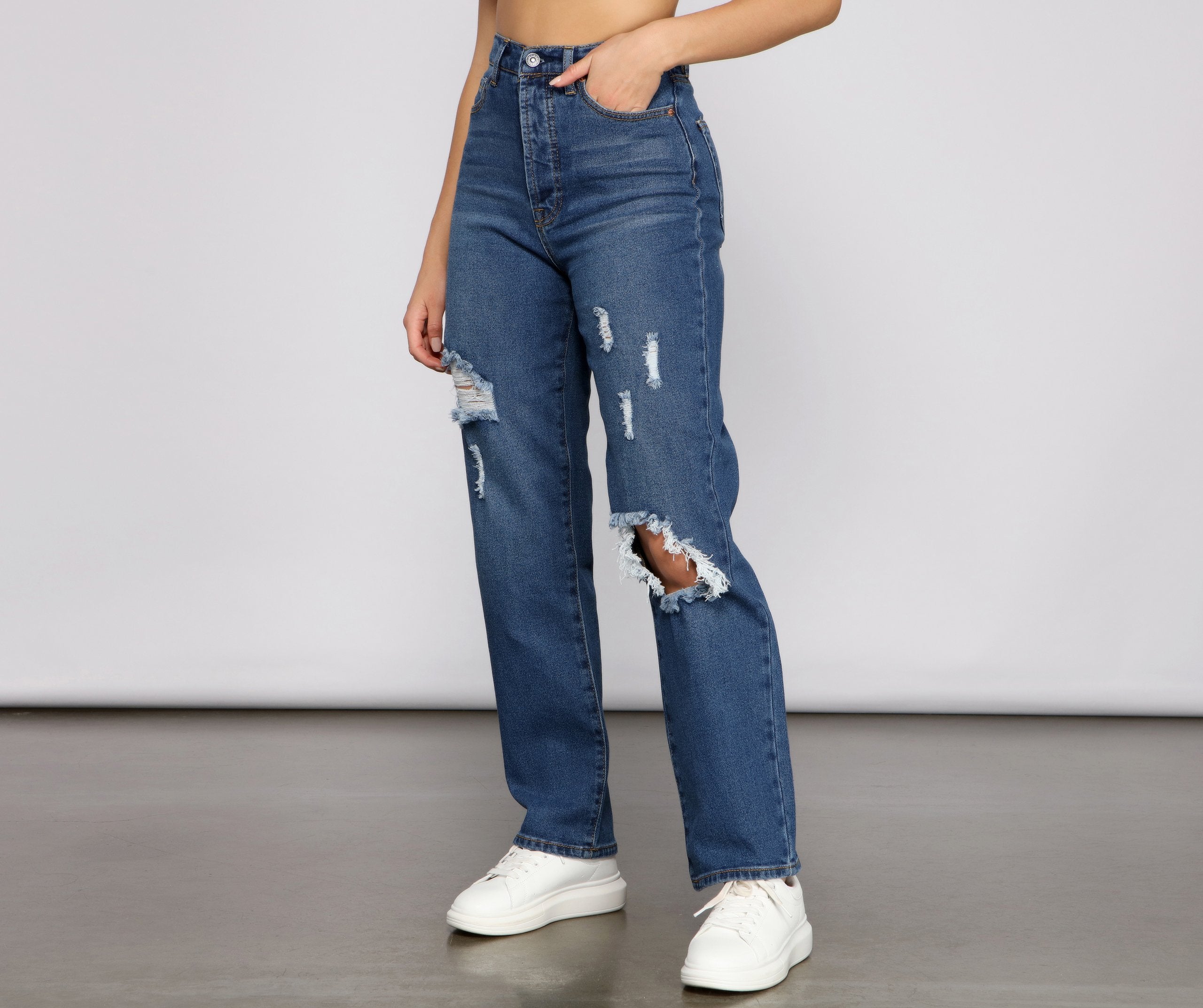 Iconic High Rise Destructed Boyfriend Jeans - Lady Occasions