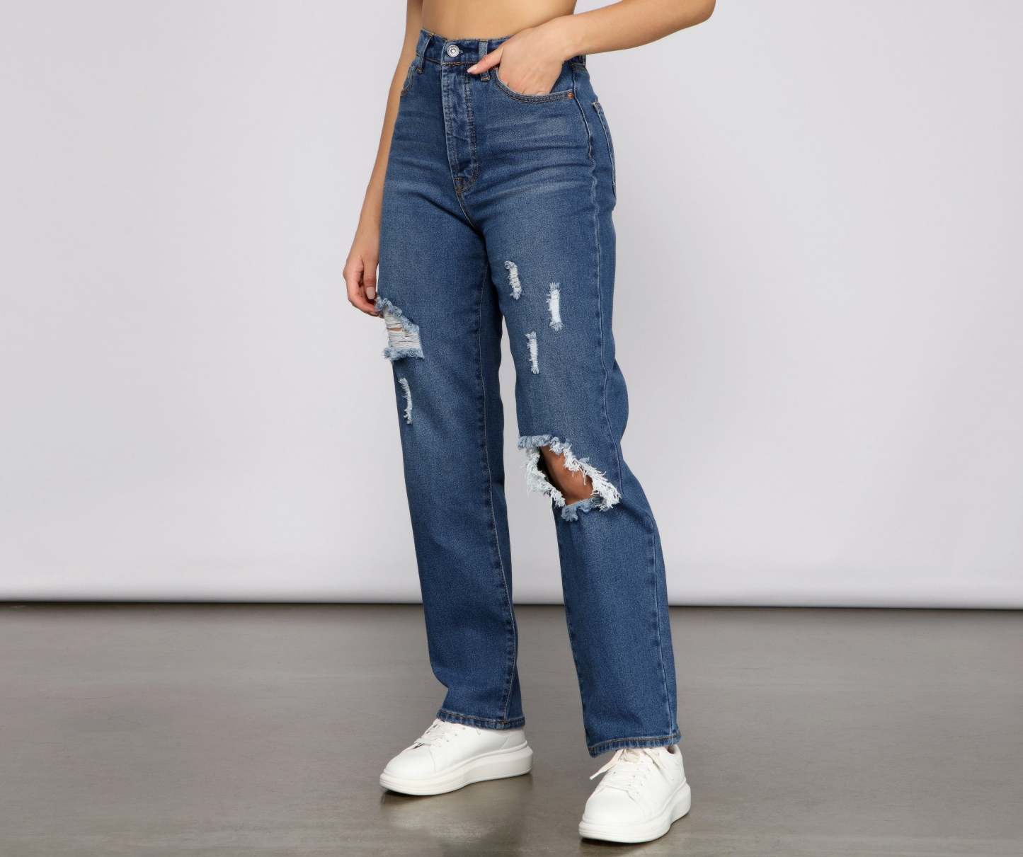 Iconic High Rise Destructed Boyfriend Jeans - Lady Occasions