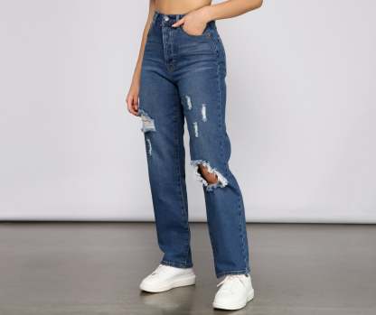 Iconic High Rise Destructed Boyfriend Jeans - Lady Occasions