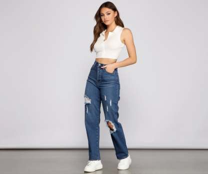Iconic High Rise Destructed Boyfriend Jeans - Lady Occasions