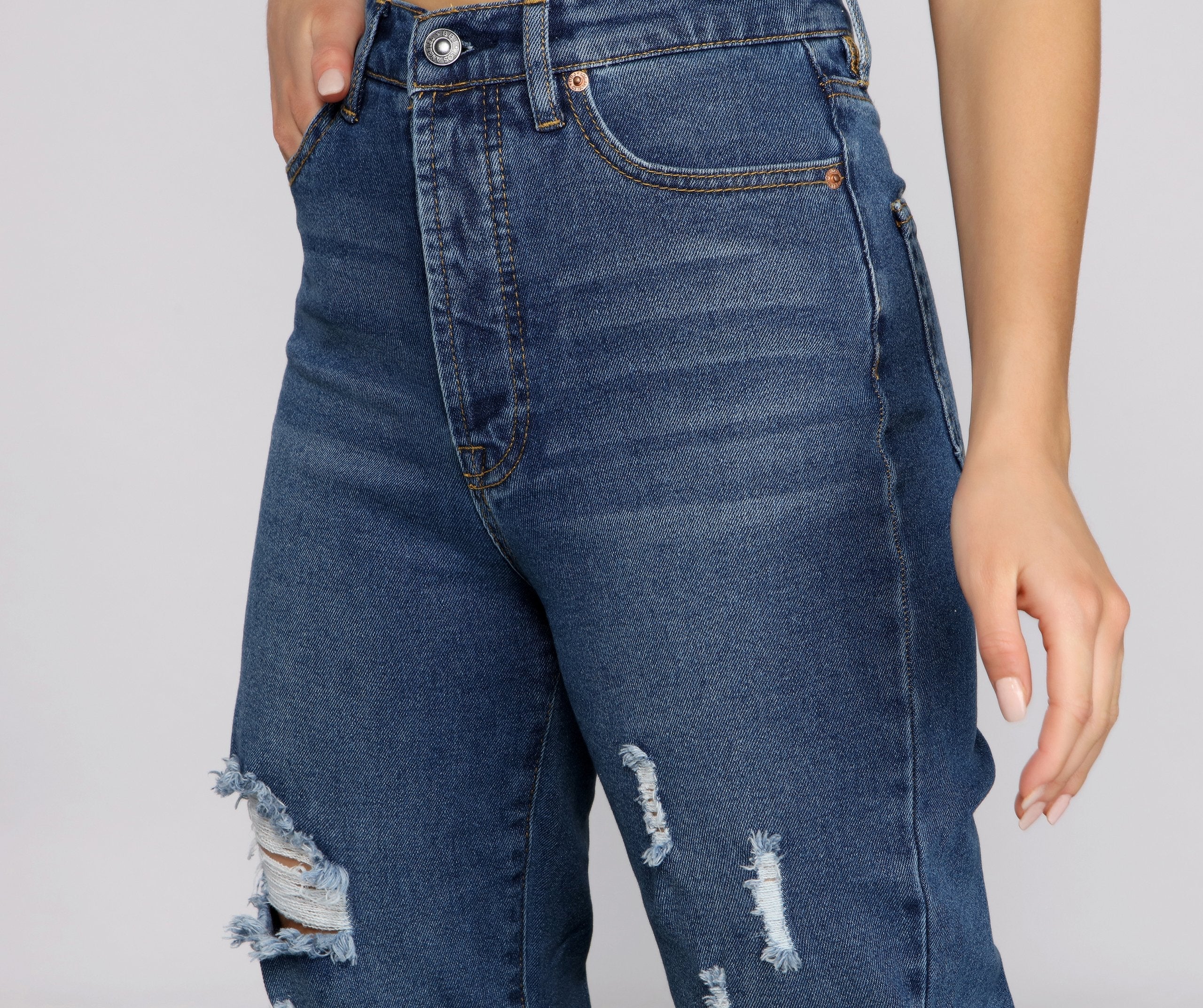Iconic High Rise Destructed Boyfriend Jeans - Lady Occasions