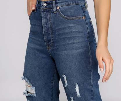 Iconic High Rise Destructed Boyfriend Jeans - Lady Occasions