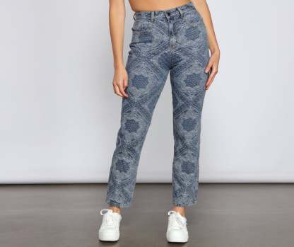 High-Rise Embroidered Straight Leg Jeans - Lady Occasions