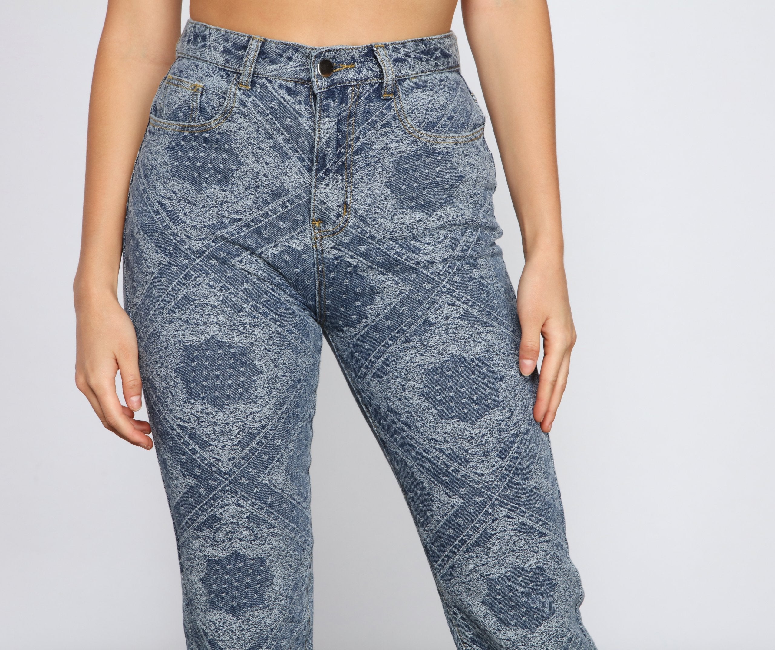 High-Rise Embroidered Straight Leg Jeans - Lady Occasions