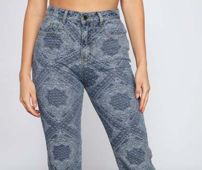 High-Rise Embroidered Straight Leg Jeans - Lady Occasions