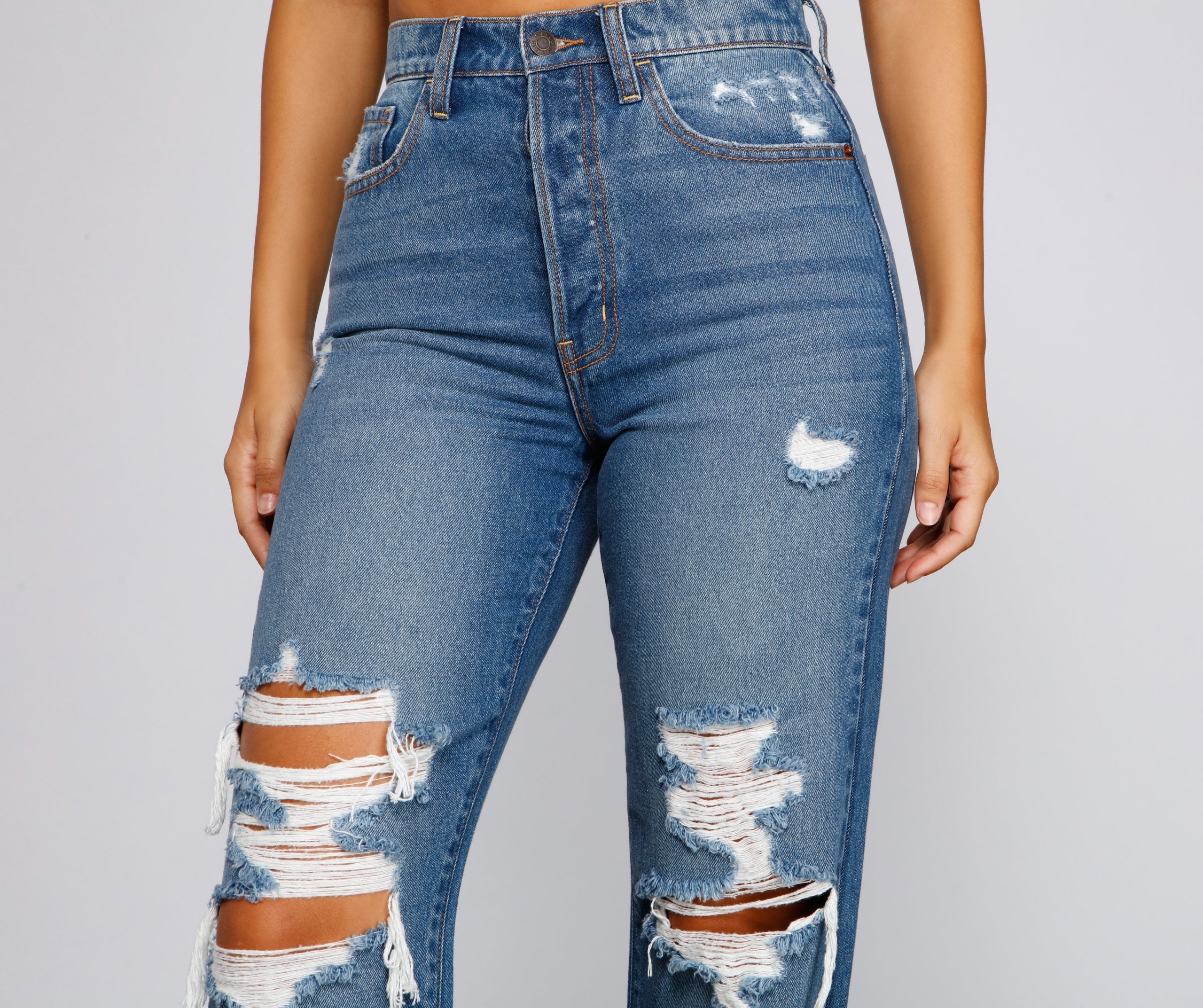 Gotta Be Chic High Rise Destructed Mom Jeans - Lady Occasions