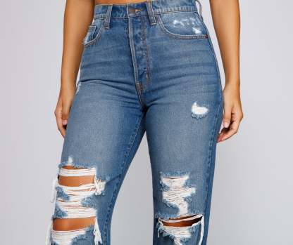 Gotta Be Chic High Rise Destructed Mom Jeans - Lady Occasions