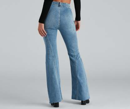 High-Rise Flared Straight-Leg Jeans - Lady Occasions