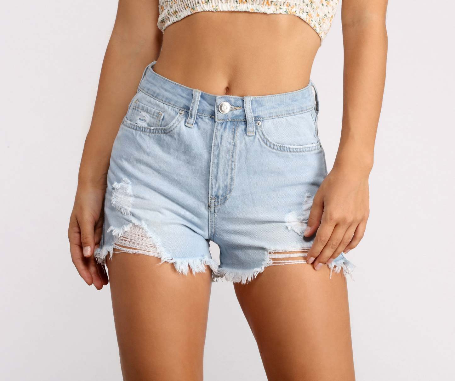 High Rise Cutoff Denim Shorts - Lady Occasions
