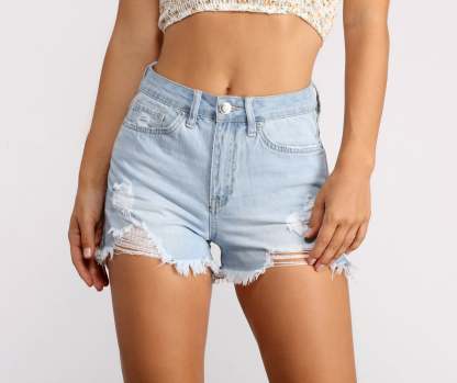 High Rise Cutoff Denim Shorts - Lady Occasions