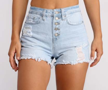 Your Everyday High Rise Light Denim Shorts - Lady Occasions