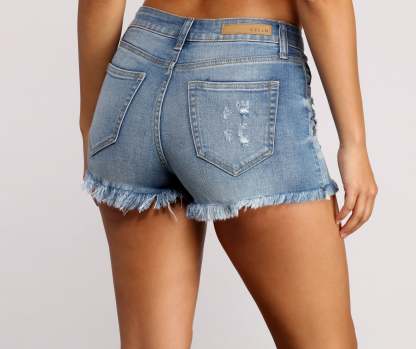 High Rise Fray Demin Shorts - Lady Occasions