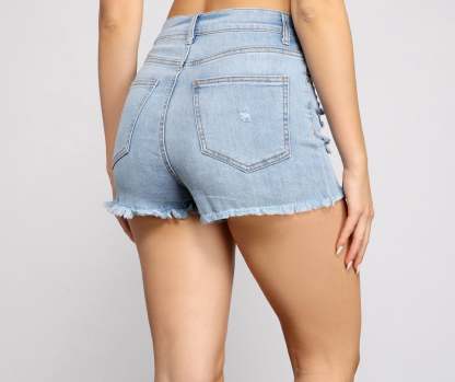 Good Vibes High-Rise Denim Shorts - Lady Occasions