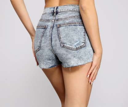 Vintage Vibes Acid Wash Denim Shorts - Lady Occasions