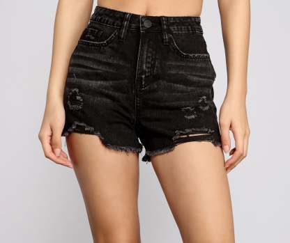 Fab And Frayed High-Rise Denim Shorts - Lady Occasions