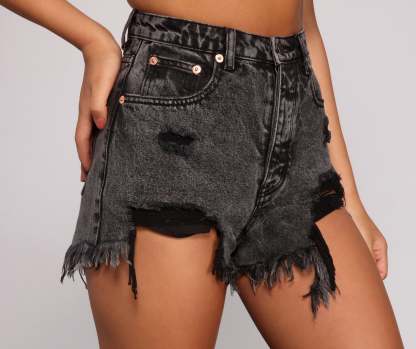 Edgy Vibes Acid Wash Denim Shorts - Lady Occasions