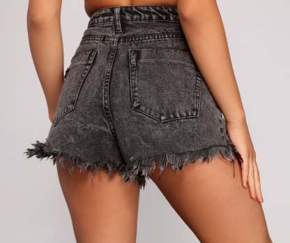 Edgy Vibes Acid Wash Denim Shorts - Lady Occasions